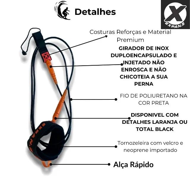 Leash Surf 5mm Expans Com Duplo Distorcedor Injetado- Strep Profissional - Foto 2