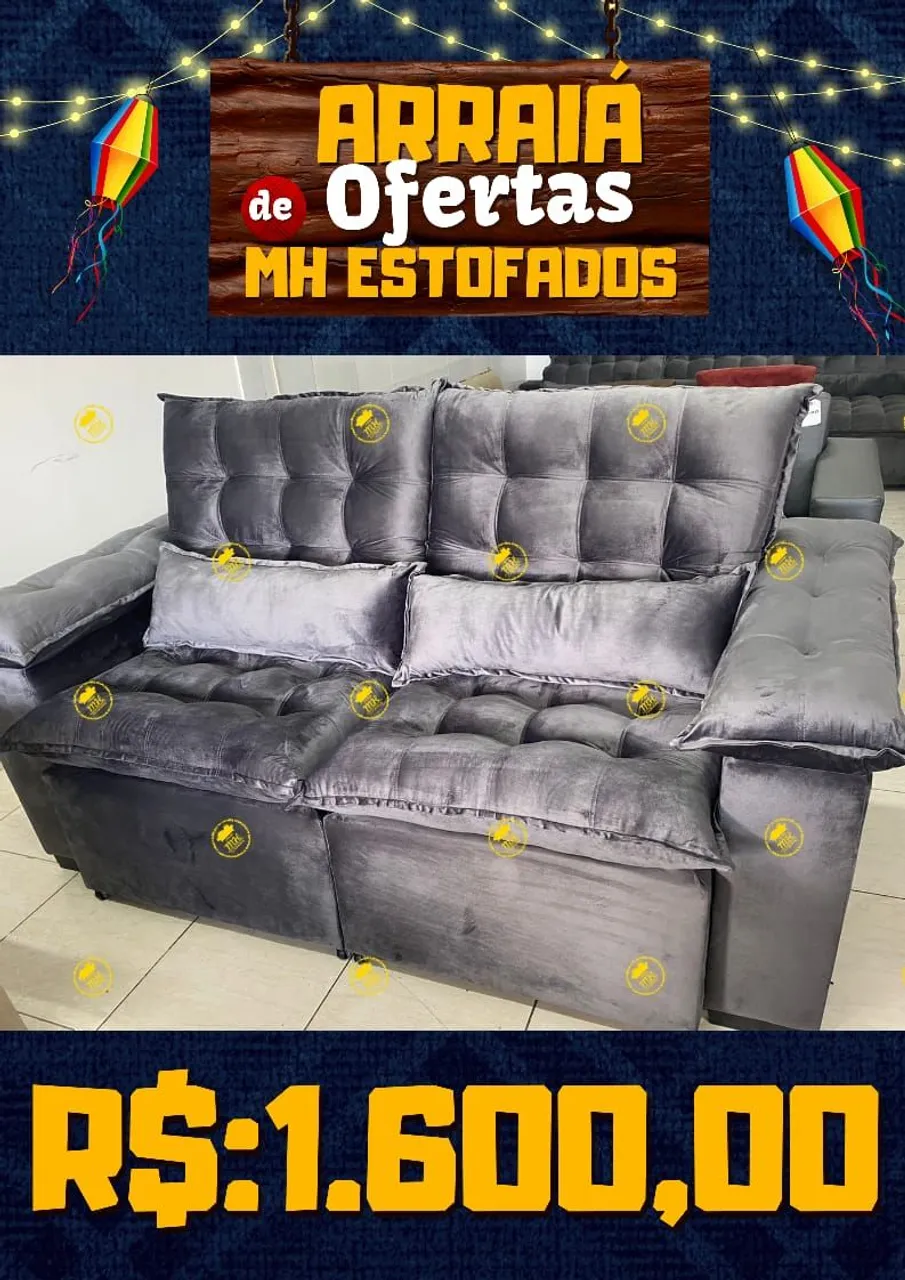 Sofá 2 Lugares Cinza MH Estofados - Arraiá de Ofertas!