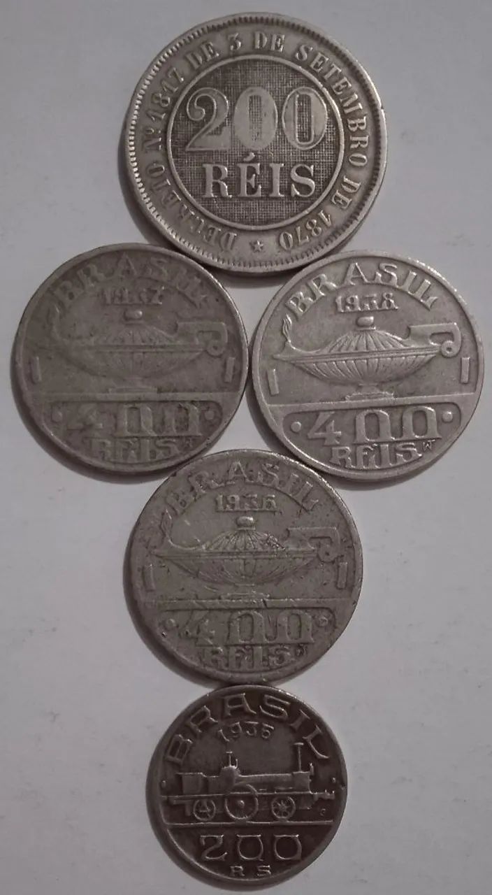 Lote com 5 moedas Antigas de Réis 