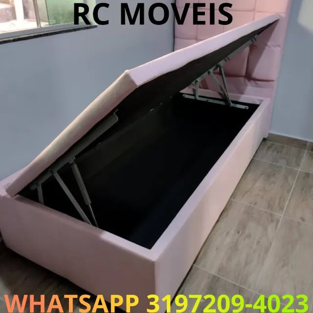 Cama Box Baú Solteiro - Corino Premium e Madeira Anticupim