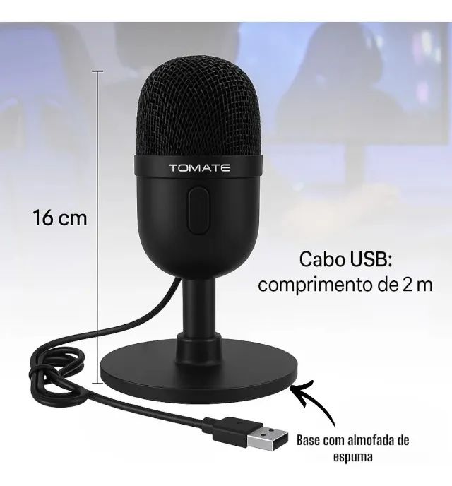 Microfone Usb Mesa Tomate Mt-1061 48khz Cabo 2m Cor Preto Novo Loja Coimbra Computadores - Foto 2