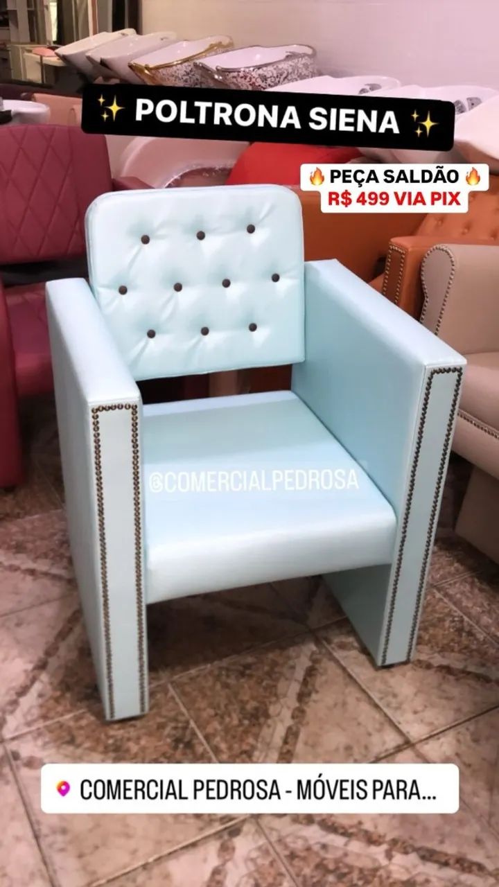 Poltrona de espera luxo para salão ou barbearia 