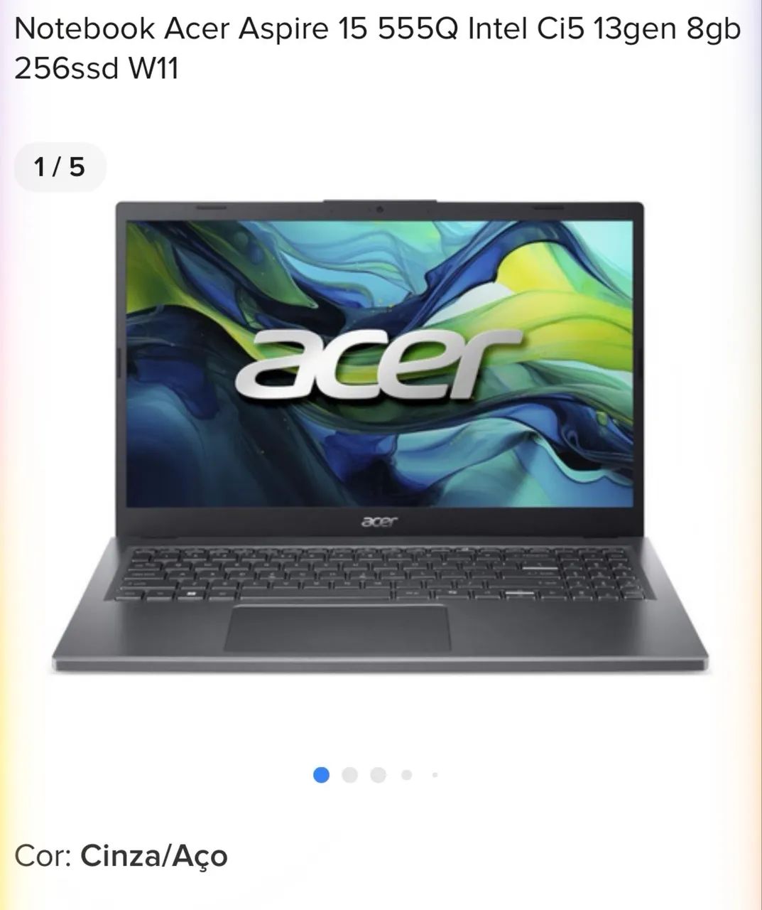 Vendo Notebooks Acer Aspire 15 (A515-55Q) i5 13ª Geração | 8GB RAM | SSD 256GB | Novo