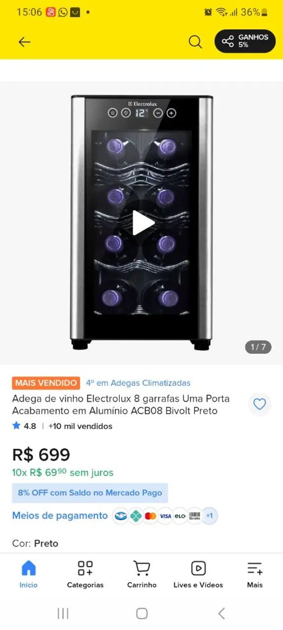 Adega eletrolux 8 garrrafas 