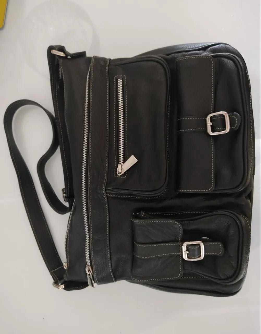 Bolsa couro legítimo preta 