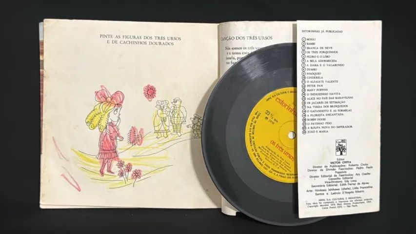ESTORINHAS DE WALT DISNEY COM LP VINIL COMPACTO OS TRÊS URSOS