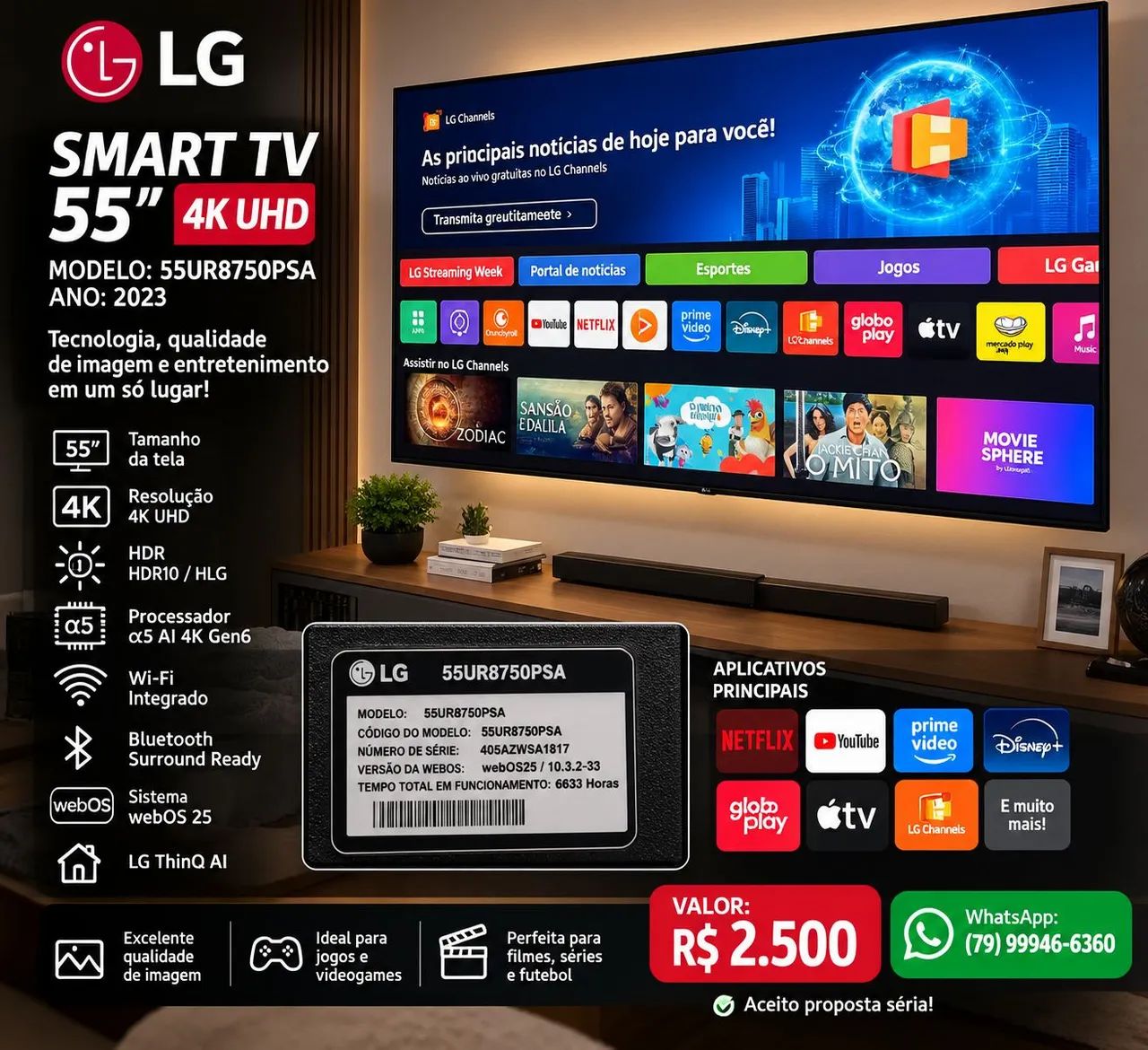 Vendo TV LG 55 polegadas, LEIA A DESCRIÇÃO!!