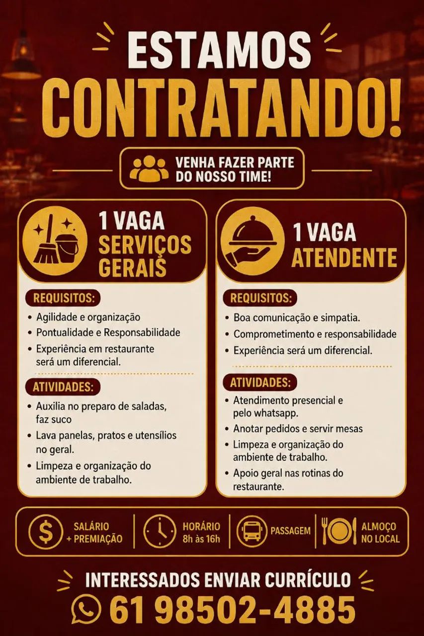 VAGA EM RESTAURANTE