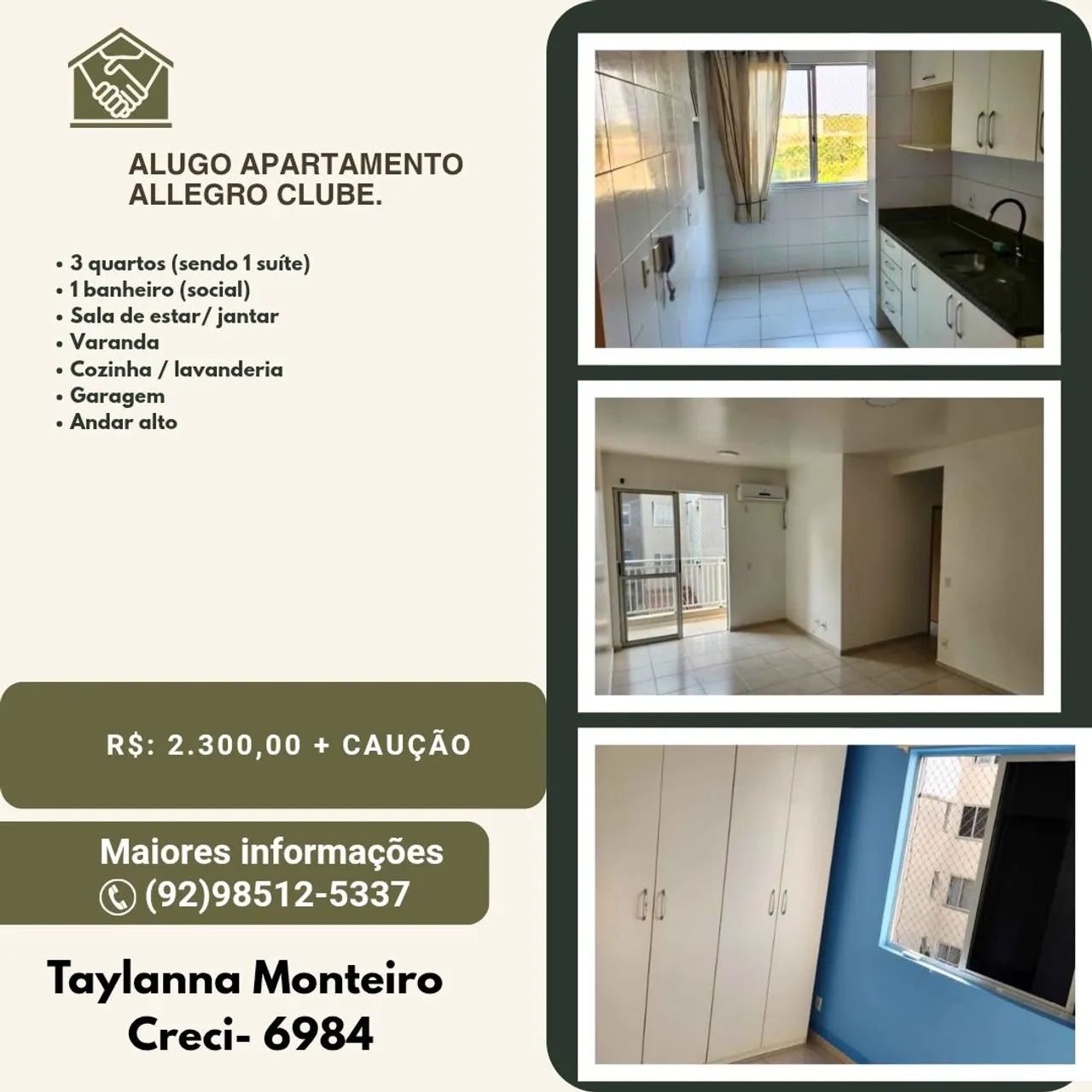 Alugo Apartamento Allegro 3 quartos. 