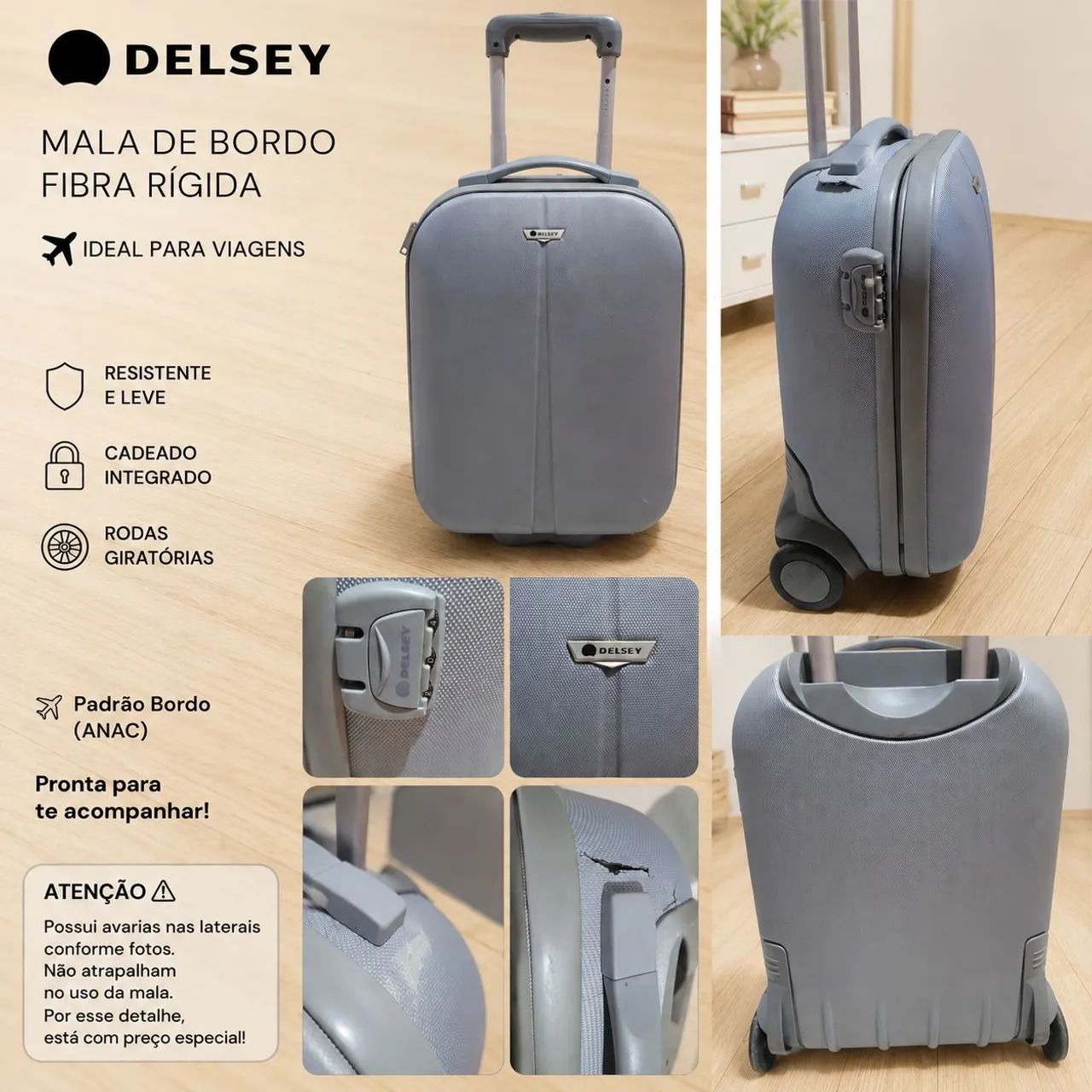 Mala Delsey bordo-Rígida- POSSUI AVARIA!!!--Preço mínimo,  sem menos - Foto 2