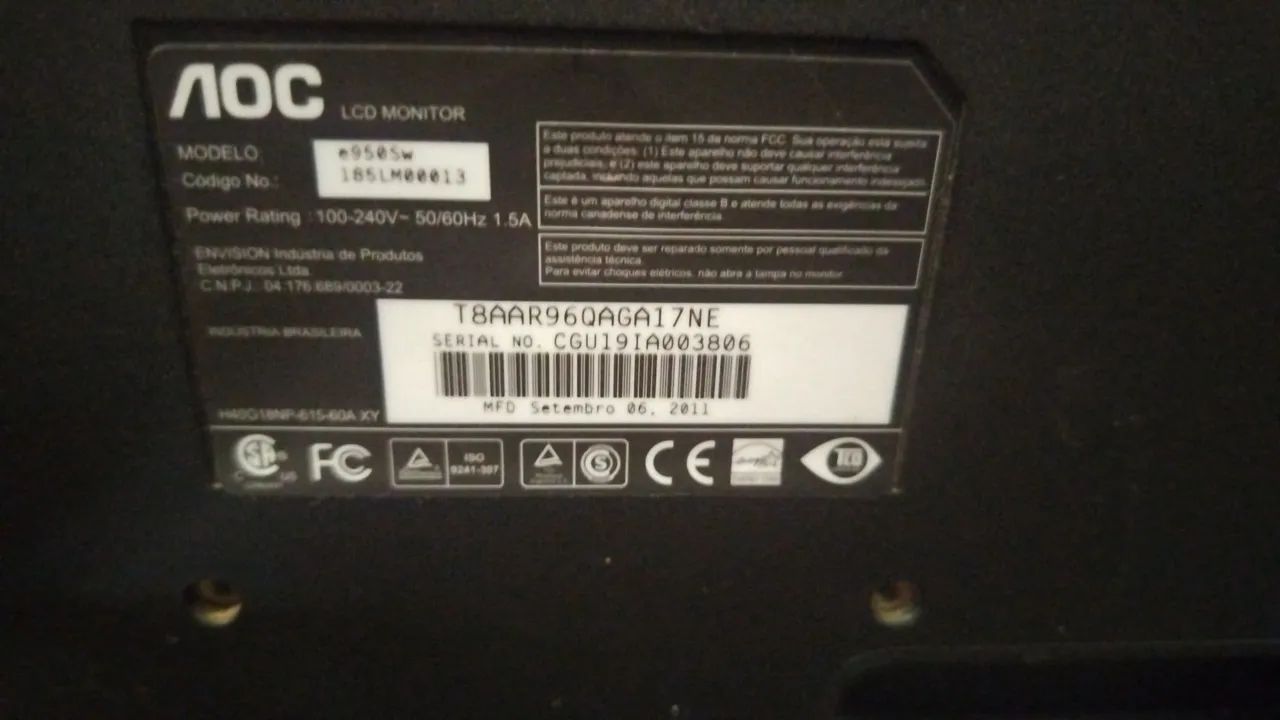 Monitor AOC e950SW 18,5" funcionando perfeitamente!Mon - Foto 5