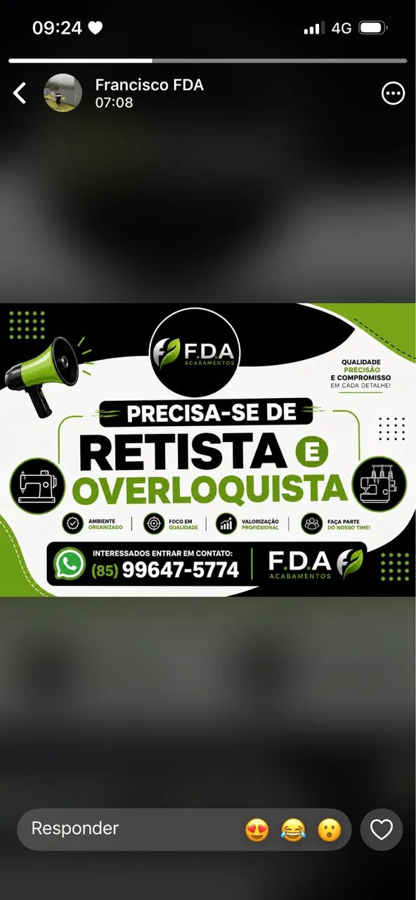 Preciso de pessoas com compromisso com o trabalho 