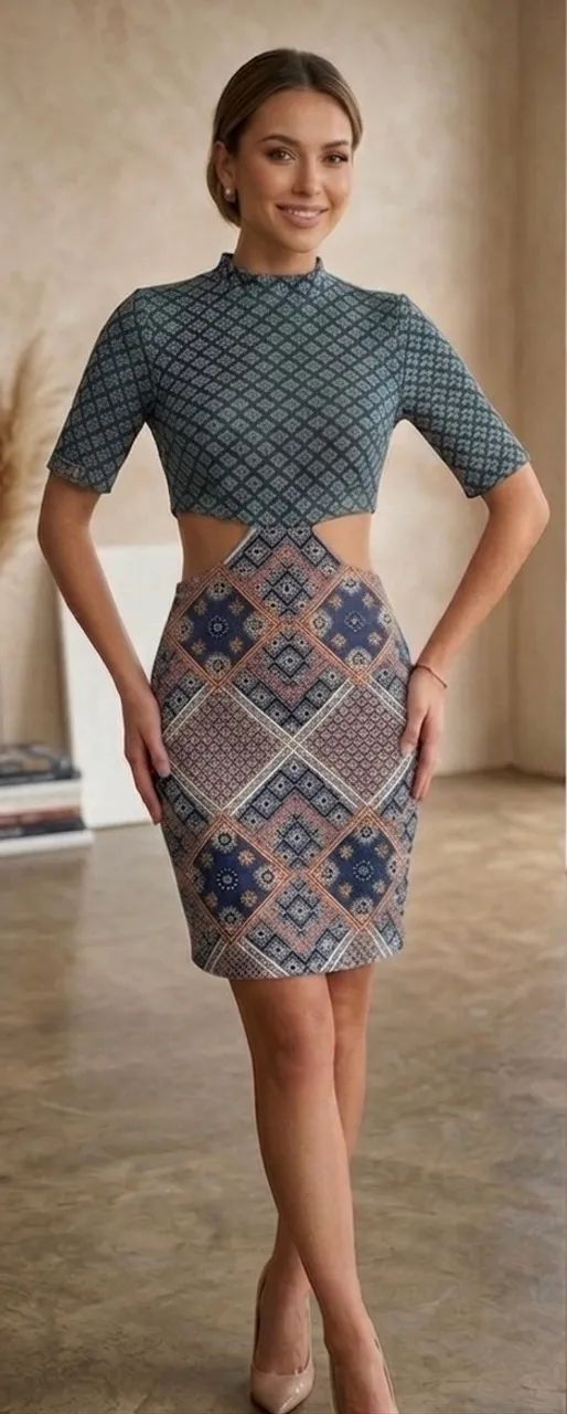 Vestido tam P com estampa colorida Blue Steel