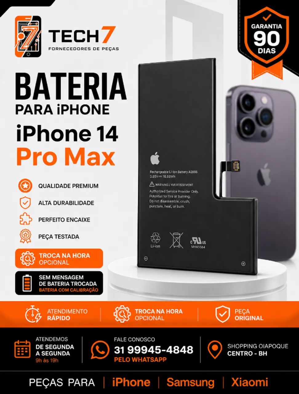 Bateria de reposição para iPhone 14 Pro Max