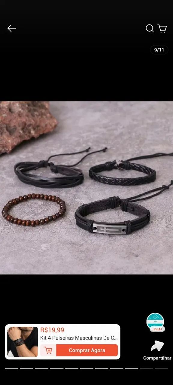 Kit 4 Pulseiras Masculinas de Couro  - Foto 4