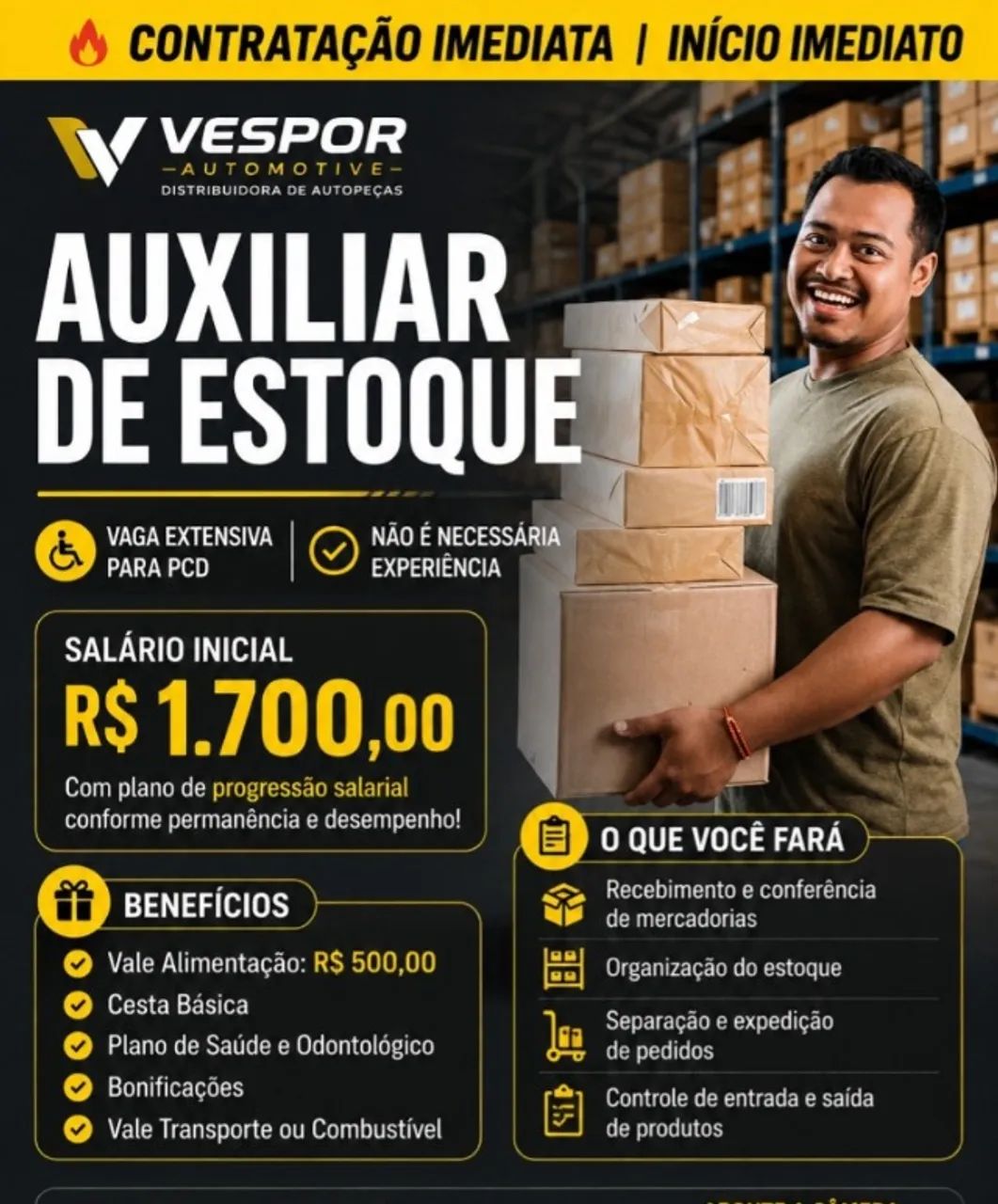 Vaga de Emprego: Auxiliar de Estoque