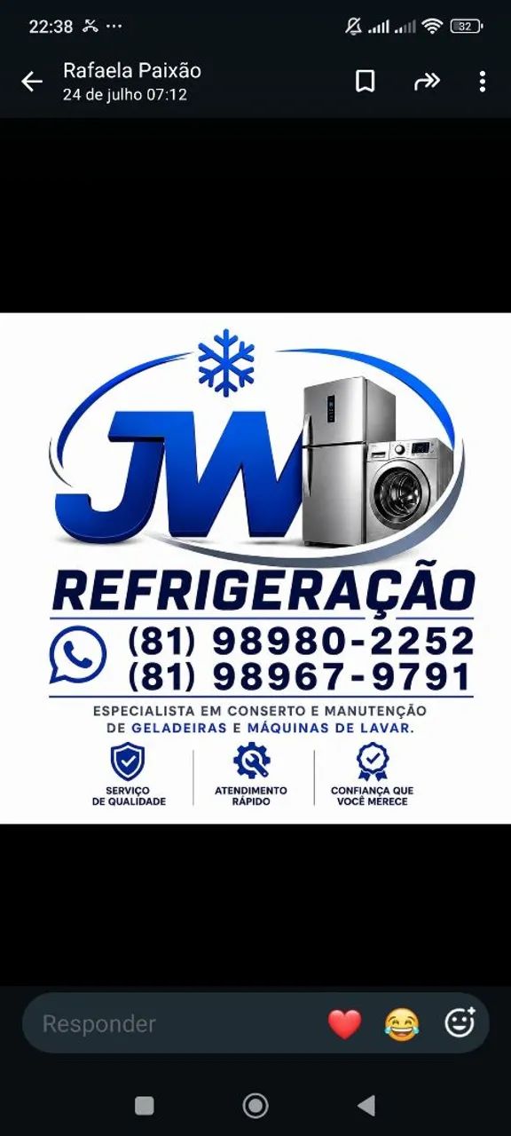 Conserto de urgência em freezeres, geladeira e máquina de lavar. F. *  *