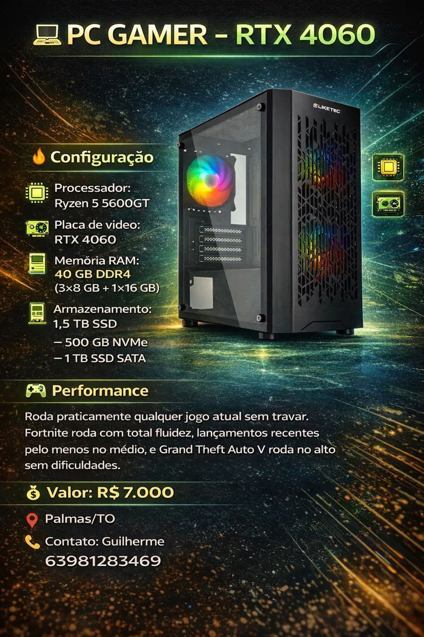 Vendo Computador Gamer Ryzen 5 RTX 4060 - Foto 2