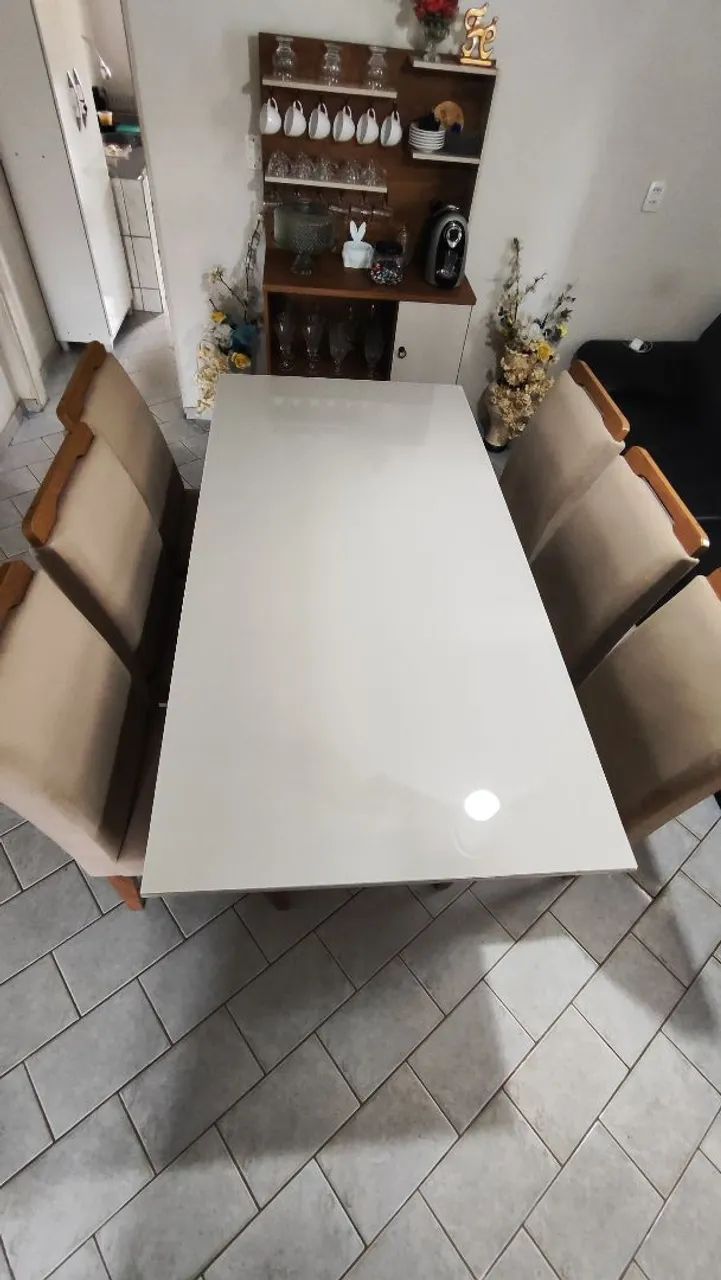 Mesa de Jantar 6 Lugares com Tampo de Vidro e 6 Cadeiras Estofadas - Foto 2