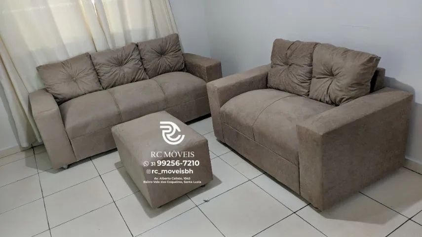 Sofá 2 e 3 lugares com Puff Suede macio D33 Confortável Direto da Fábrica - Foto 4