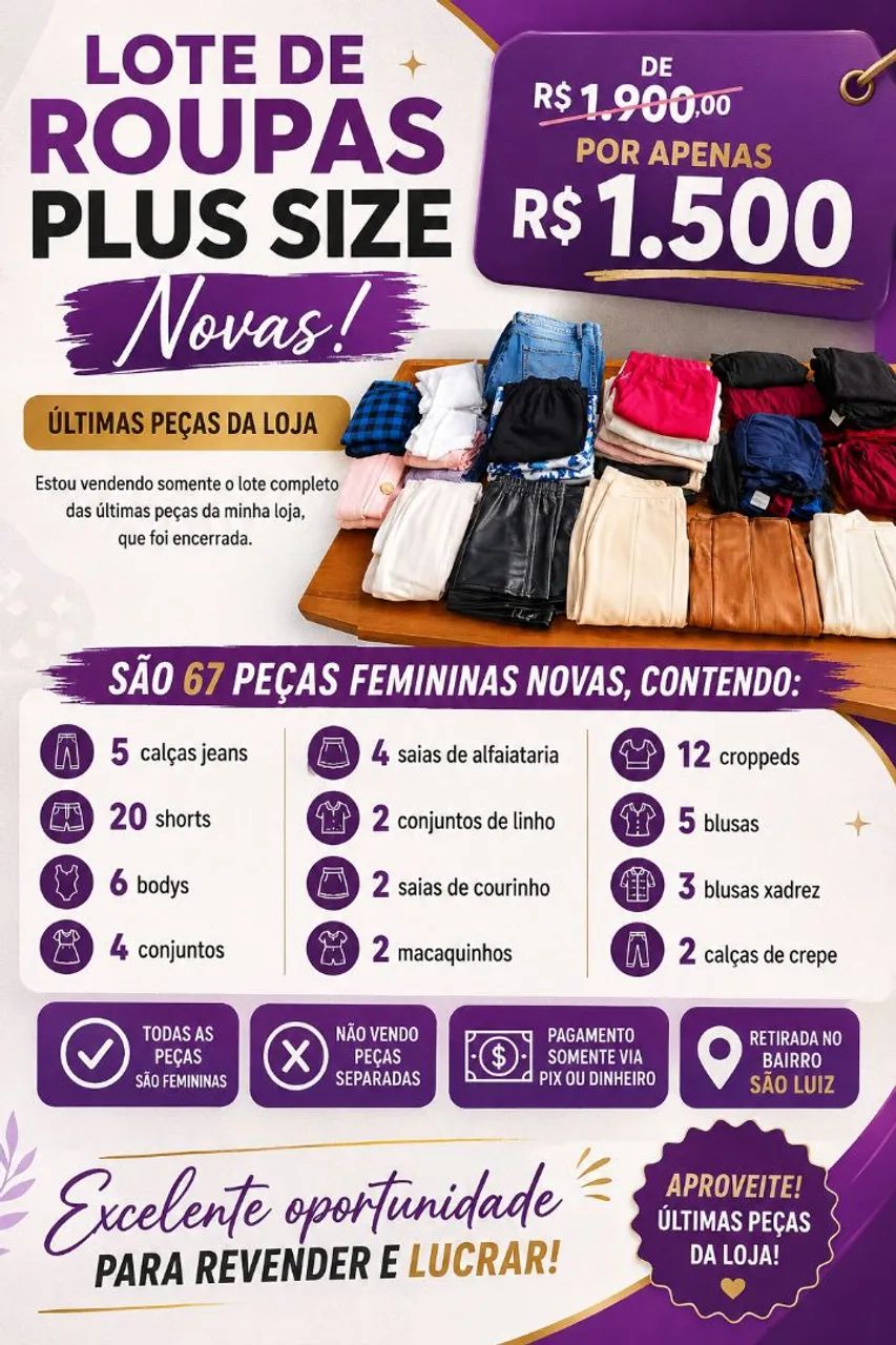 Kit Roupas Plus Size Novas 67pçs