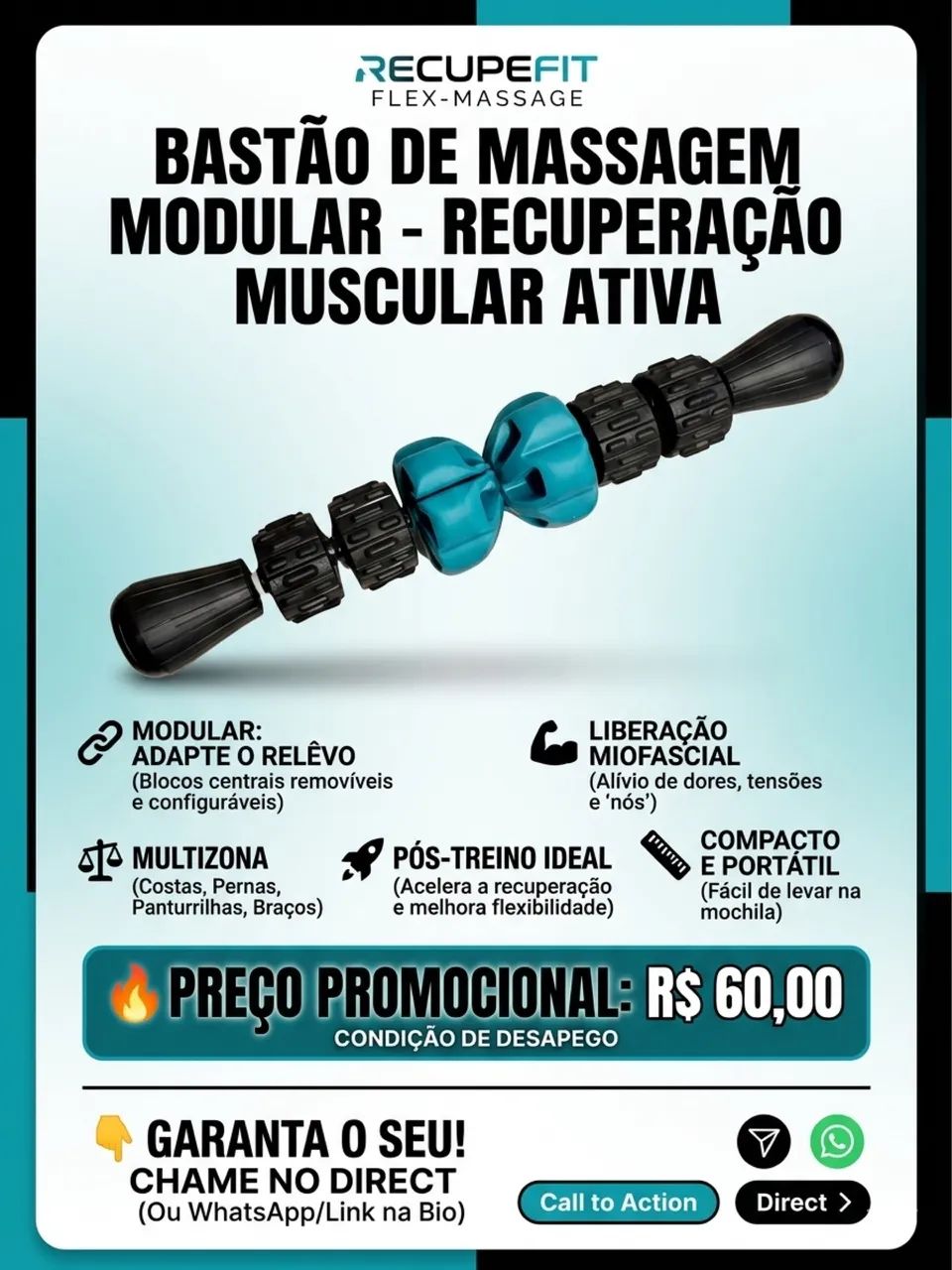 Bastão de Massagem Modular Recupefit Flex-Massage 