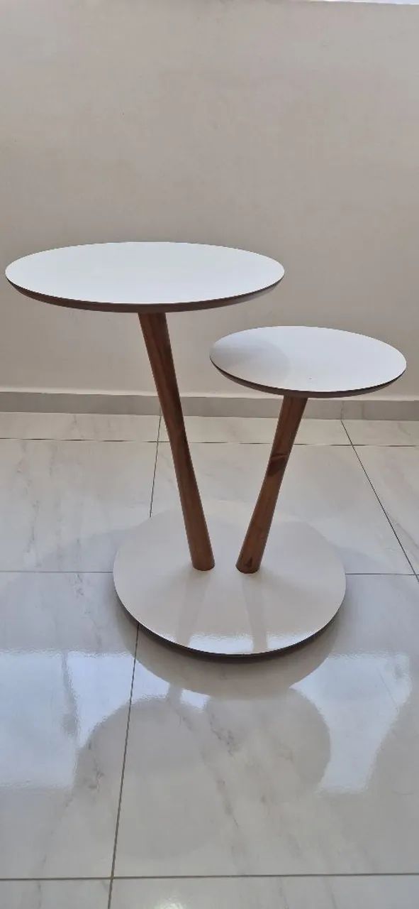 Mesa Apoio e Lateral Vitória - Off White com Freijó - Foto 3