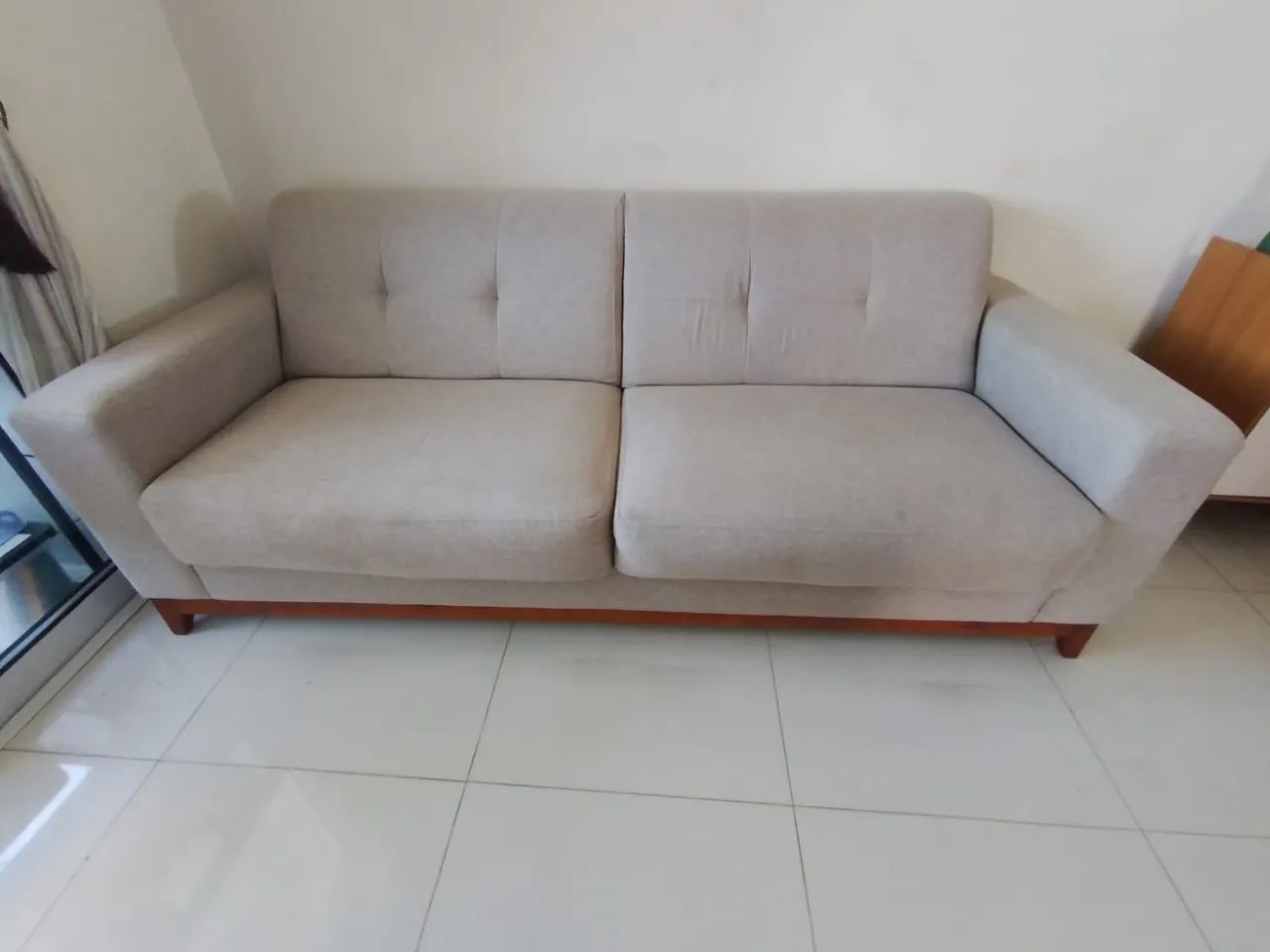 Sofá 3 Lugares Linho 210cm Bege - Herval - Foto 3