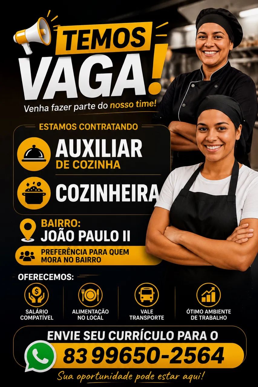 Vaga para auxiliar de cozinha delivery é retirada