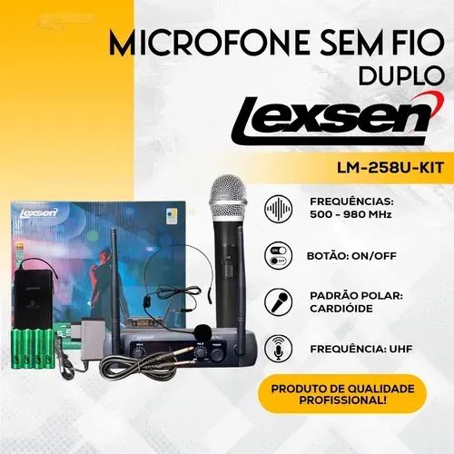 Microfone Sem Fio Lexsen LM-258U UHF - Duplo