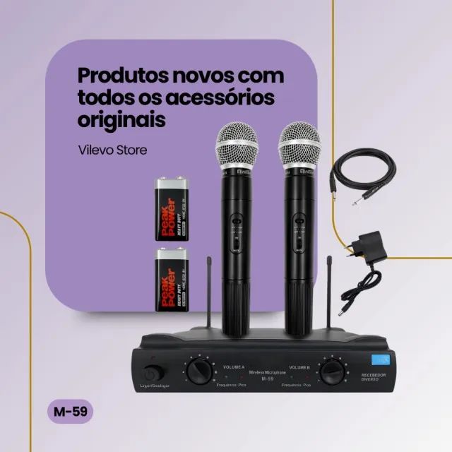 KIT 2 MICROFONE PROFISSIONAL SEM FIO VMIC M-59 - Foto 2