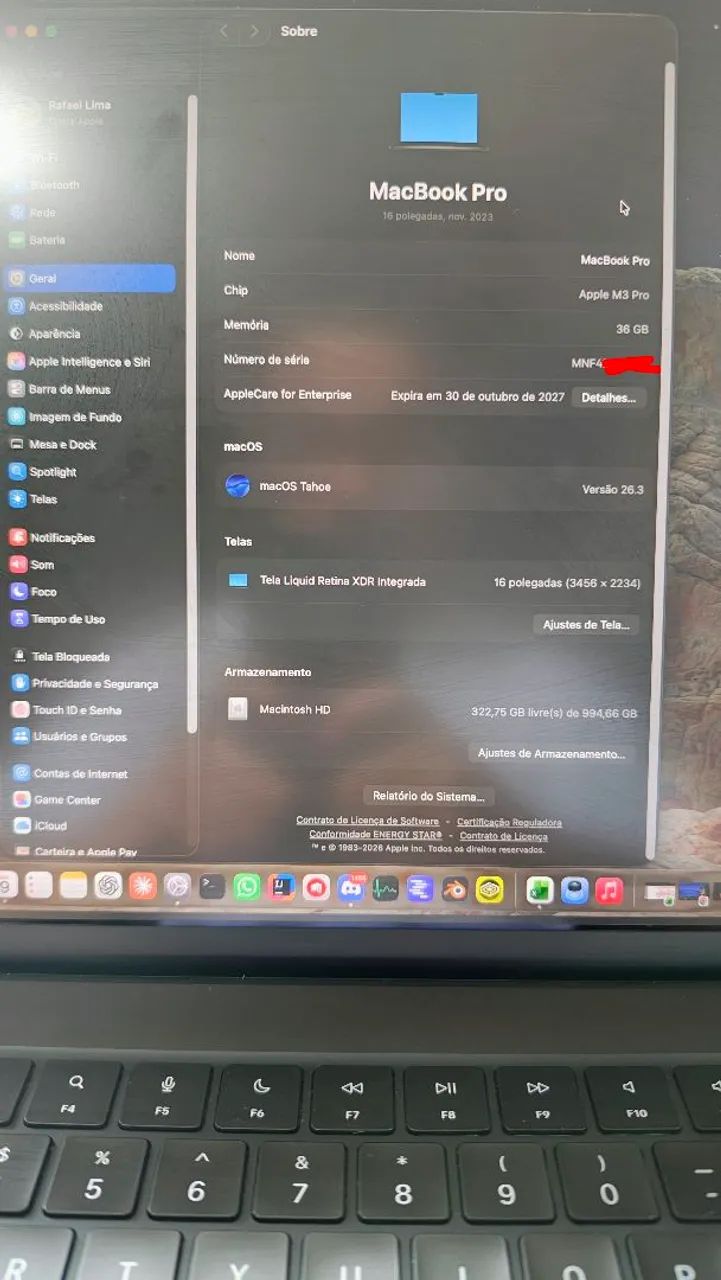 Macbook pro M3 pro 36gb 1tb 16 polegadas - Foto 3