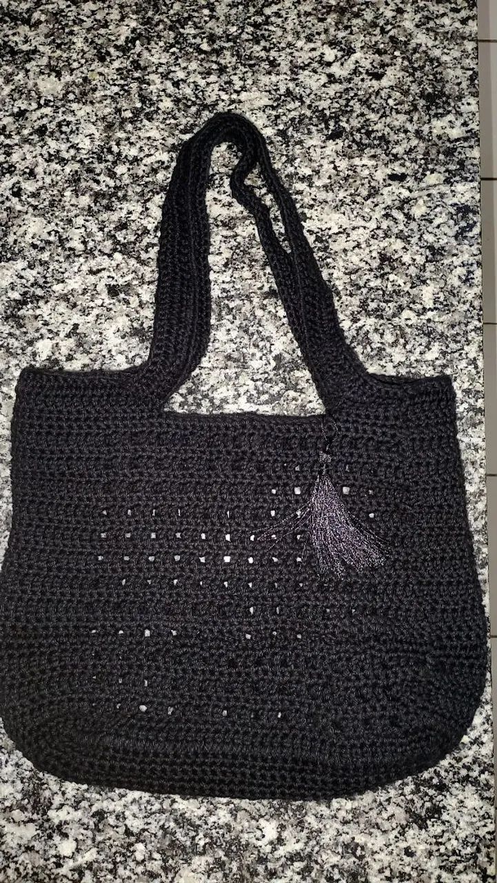 Bolsa crochê praia preta sob medida  - Foto 2