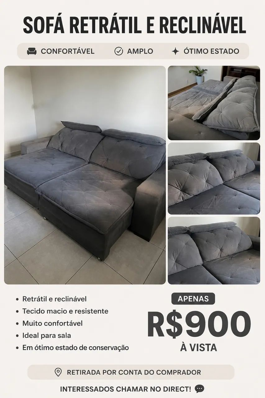 Sofá retrátil e reclinável 