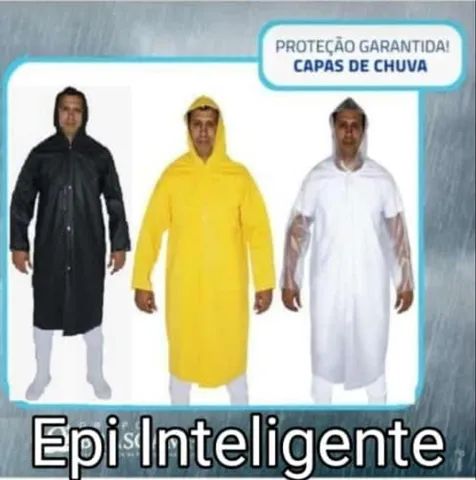 Capa de chuva, amarela, preta e incolor 
