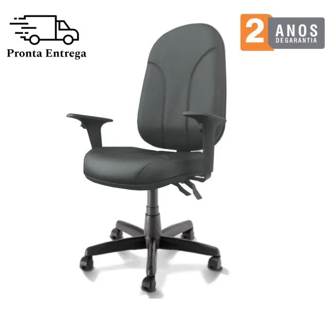 Cadeira Presidente PLUS Back System Baixa Costurada Braços Reguláveis Corino Preto 32974 - Foto 3