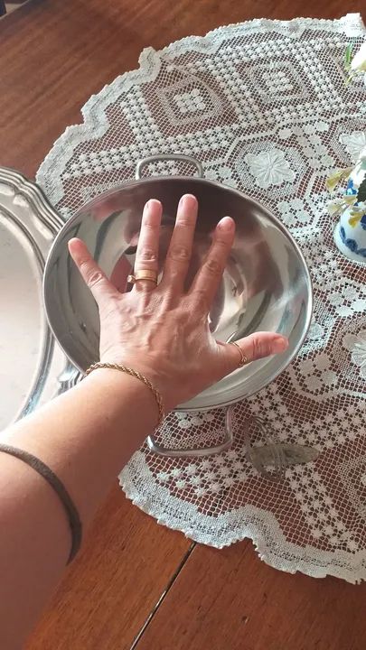 Jogo  Antigo aço inox 316L + petissquriras de cristal dos anos 60 - Foto 3