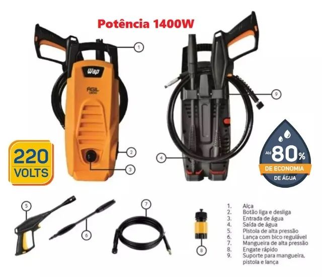 Lavadora De Alta Pressão Wap 1400w 1300psi 300l/h 220V com economia de água - Lacrado