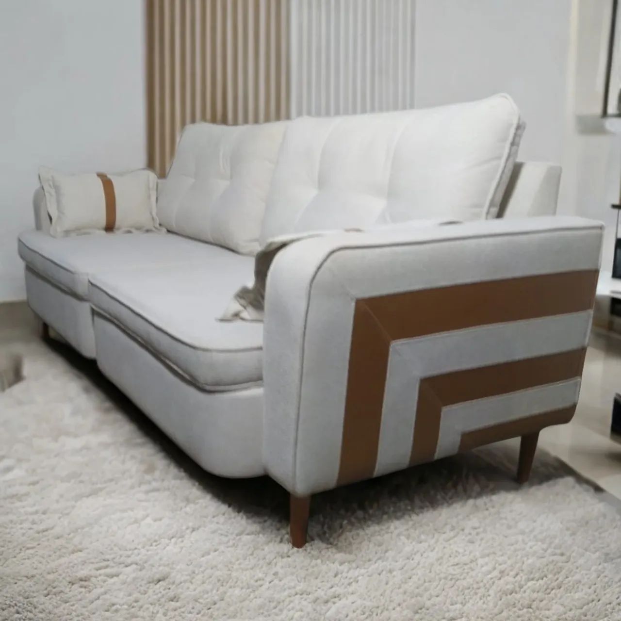 Sofá Living 2,00m Linho Bouclé Bege tt443 - Foto 2