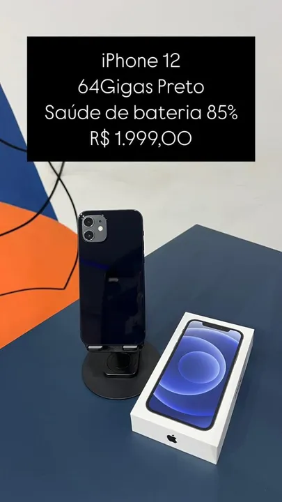 IPhone 12 Preto 64Gigas Saúde de Bateria 88% R$ 1.999,00 | Loja