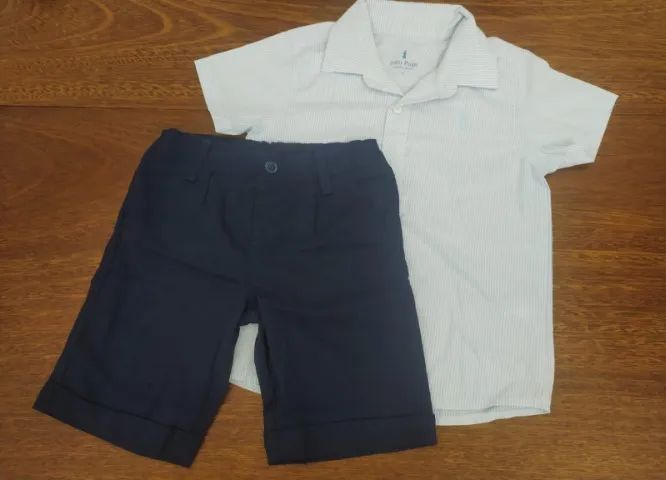 Conjunto De Camisa E Bermuda Social Azul Da Pupi
