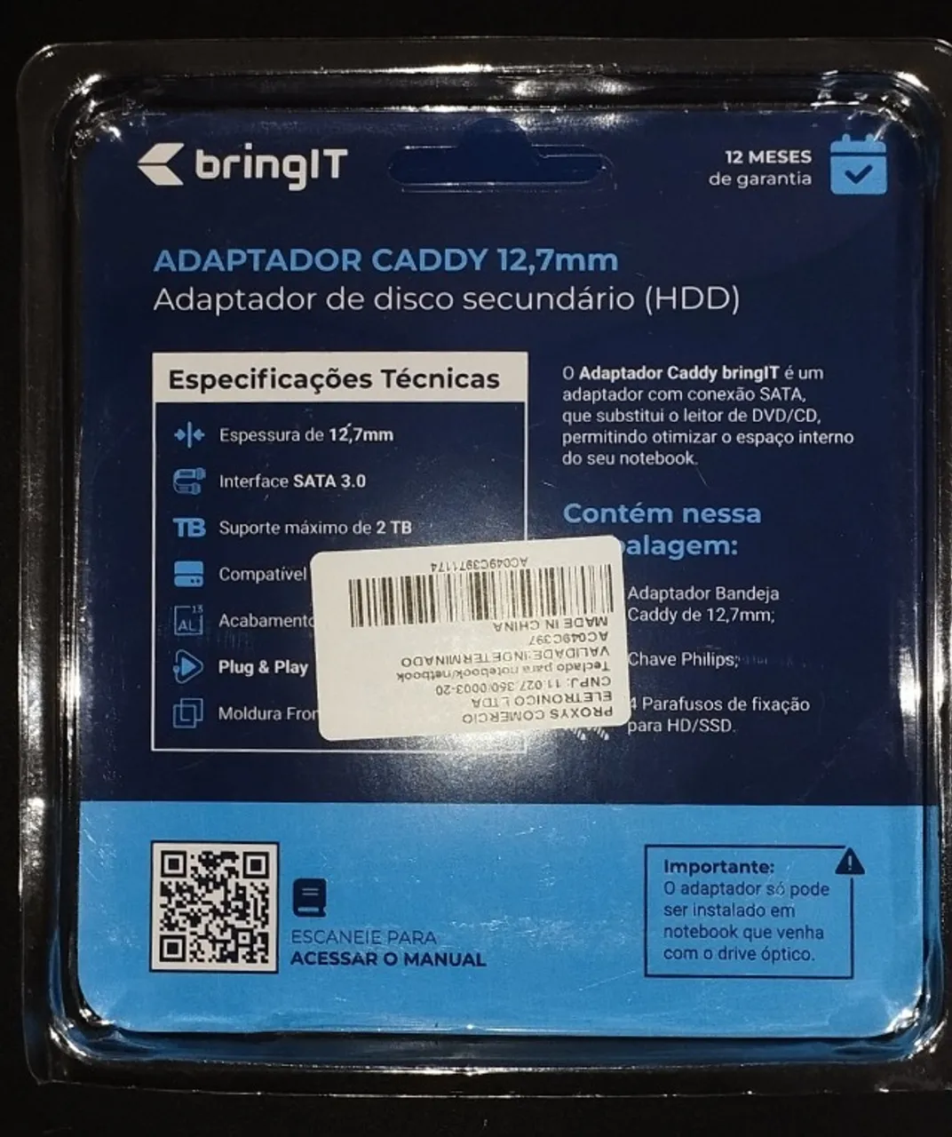 Adaptador para Segundo HD ou SSD de Notebook (NOVO)