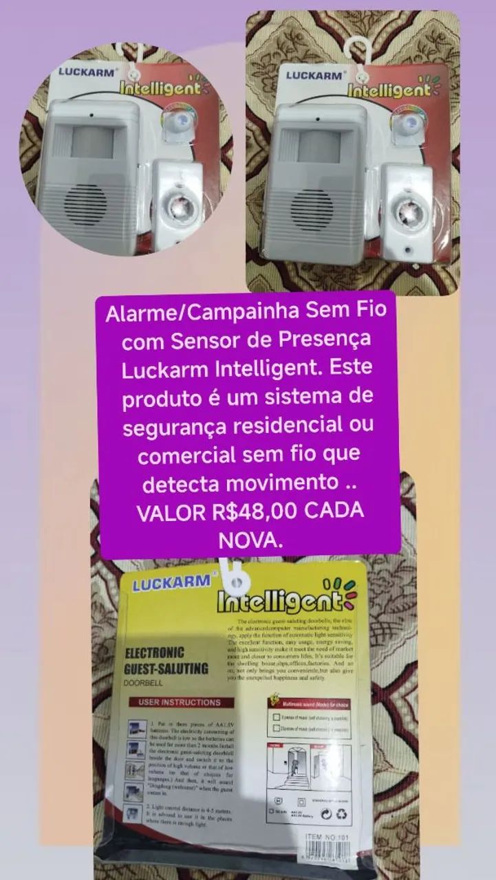 Alarme/Campainha Sem Fio com Sensor de Presença Luckarm Intelligent .NOVO . - Foto 2