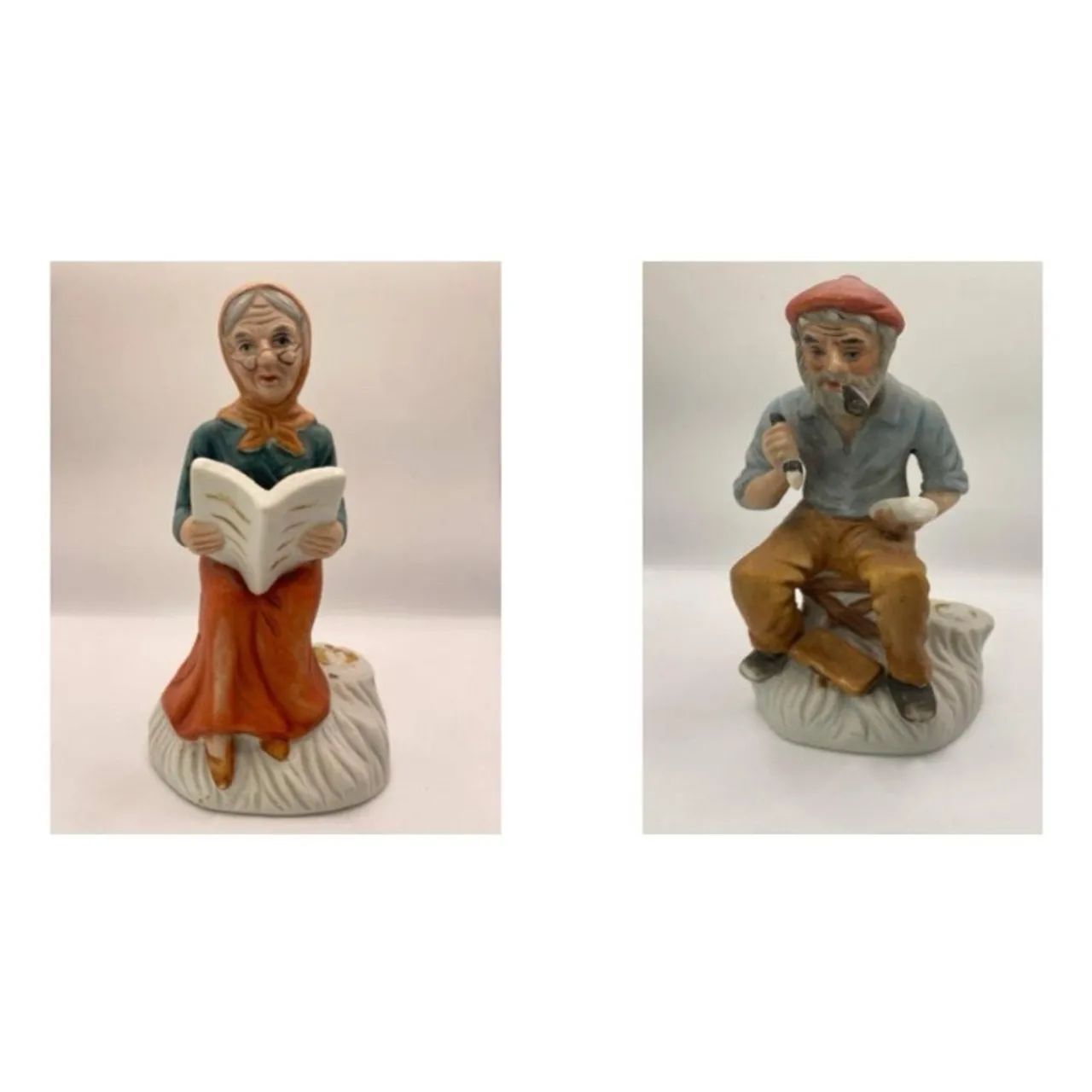 Conjunto das estátuas de idosos antigos em gesso.