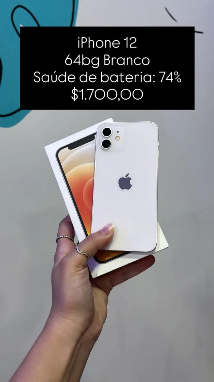 iPhone 12 / 64GB / Branco / Saúde de Bateria: 78% / Original