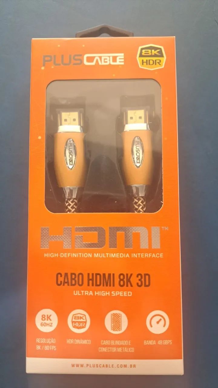 CABO HDMI 8K 3D PLUSCABLE NOVO LACRADO FRETE GRÁTIS PARA MACEIÓ