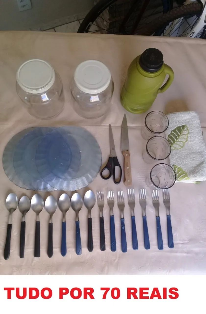 Kit vasilhas para camping, pescaria, caminhoneiro, trilha, escoteiro - prato, faca, garraf