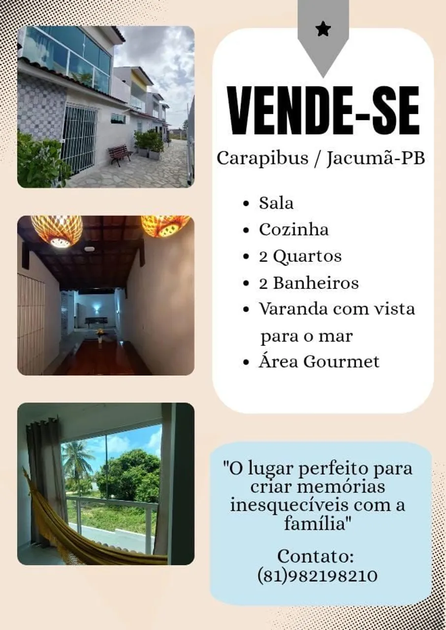 VENDE-SE DUPLEX EM CARAPIBUS/JACUMÃ -PB