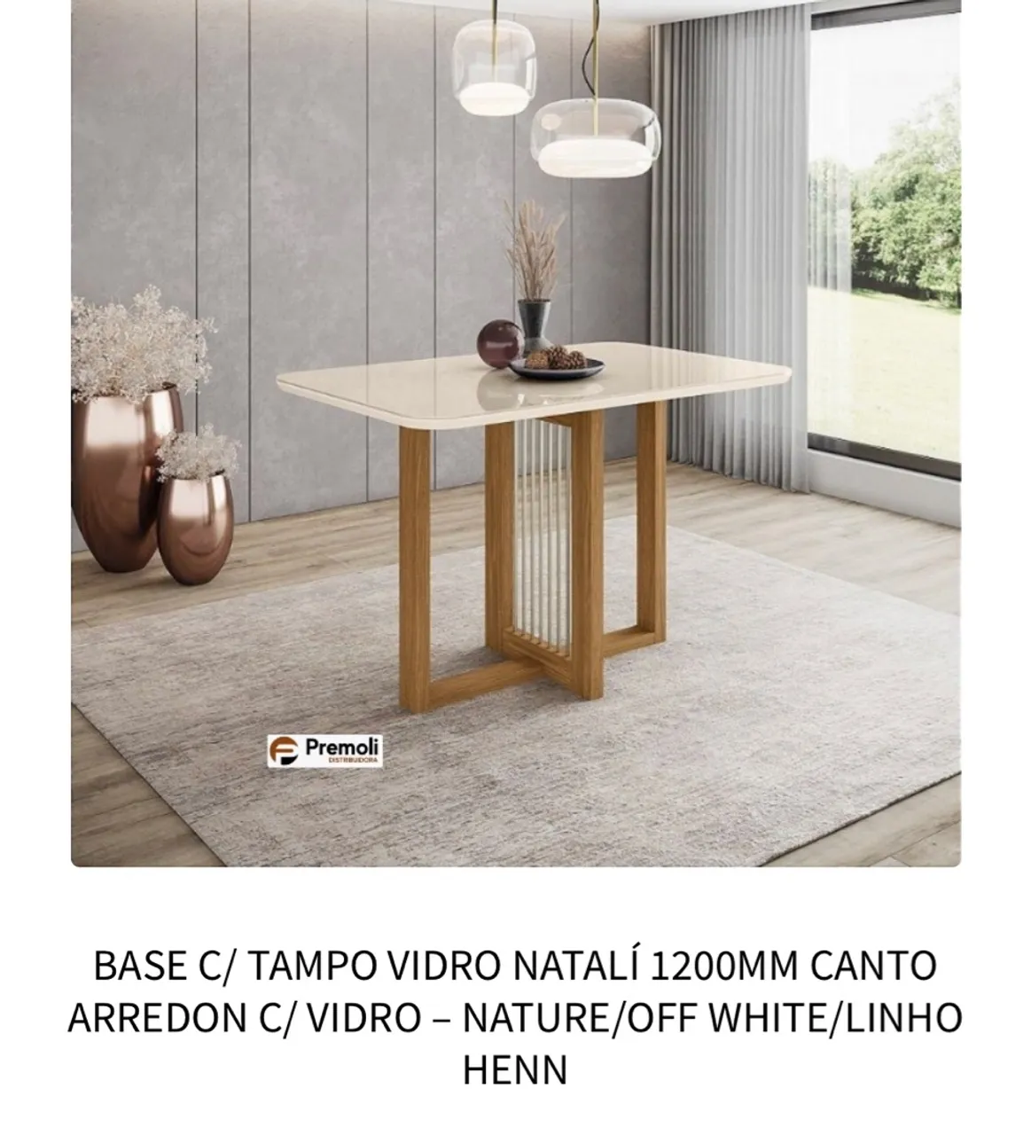 Mesa de Jantar Natalí 1200mm Tampo Vidro Henn