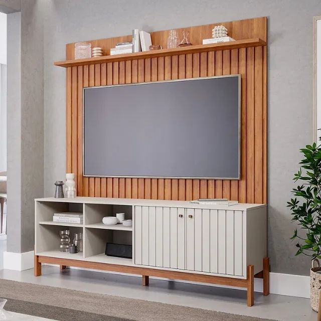 Rack Bancada Holanda 180cm e Painel Trend Ripado p/ tv 70' 100% MDF Ripado - Foto 3
